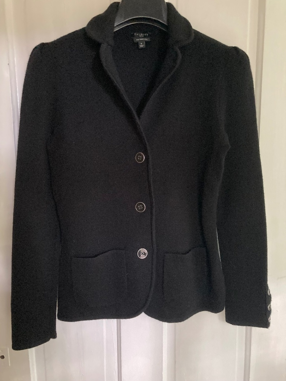 Talbots Pure Merino Wool Black Sweater Blazer Size Petite